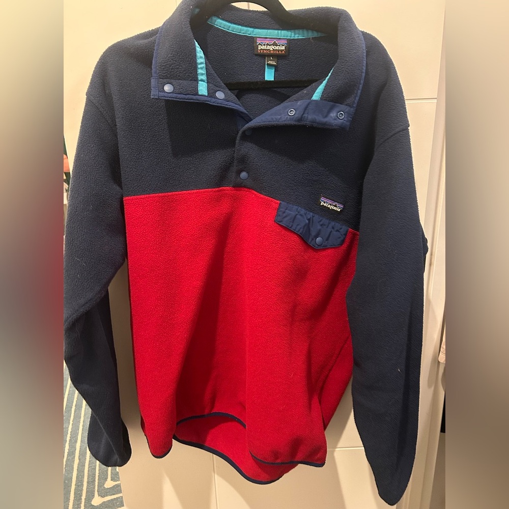 Patagonia Red and Blue Fleece Pullover
